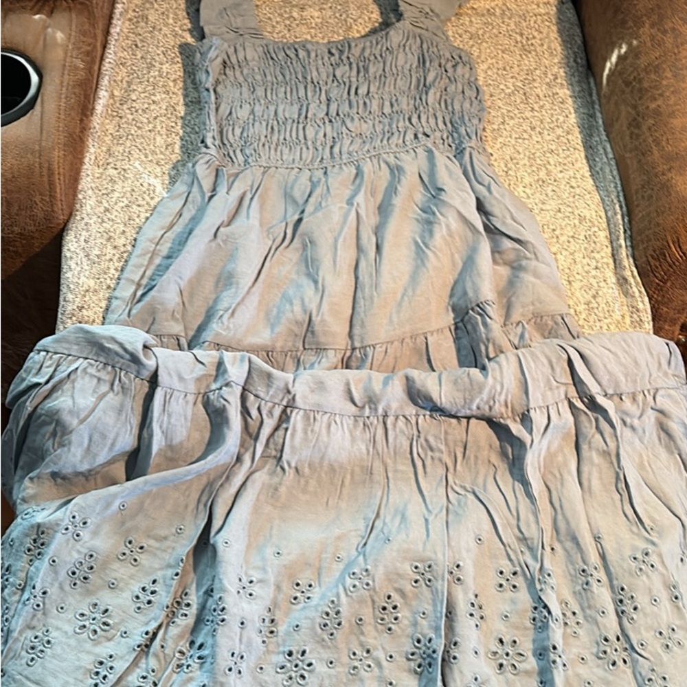 By the River ~ Smoky Blue Sleeveless Dress with Eyelet Details maxi length NWT